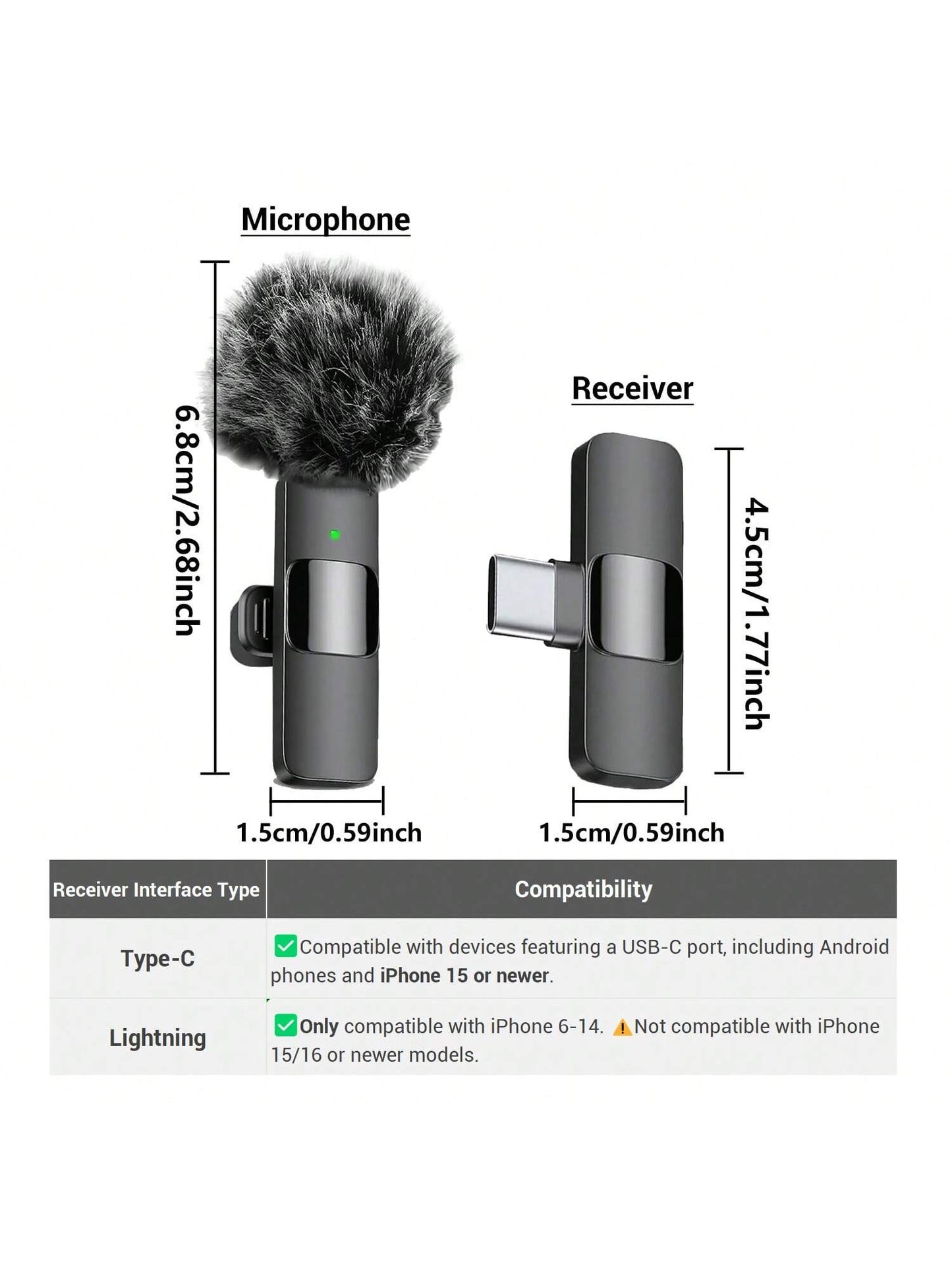 Wireless Professional  Lavalier Microphone for Smartphones,Wireless Microphone Plug-Play,Lapel Mic for Video Recording,Teaching, Interviews,Podcast,Cordless Omnidirectional Condenser Recording Mic for Vlog