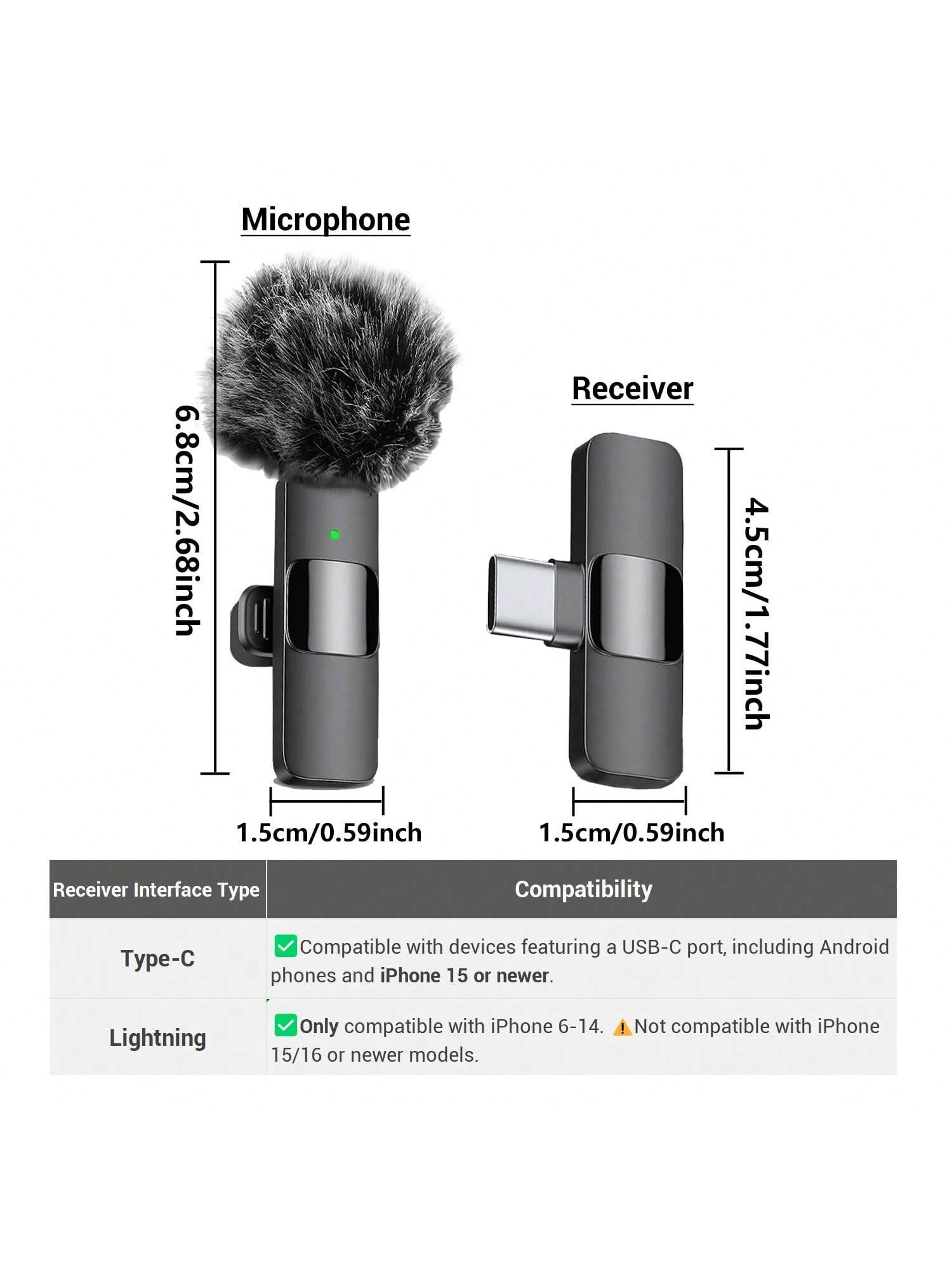 Wireless Professional  Lavalier Microphone for Smartphones,Wireless Microphone Plug-Play,Lapel Mic for Video Recording,Teaching, Interviews,Podcast,Cordless Omnidirectional Condenser Recording Mic for Vlog