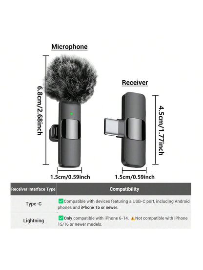 Wireless Professional  Lavalier Microphone for Smartphones,Wireless Microphone Plug-Play,Lapel Mic for Video Recording,Teaching, Interviews,Podcast,Cordless Omnidirectional Condenser Recording Mic for Vlog