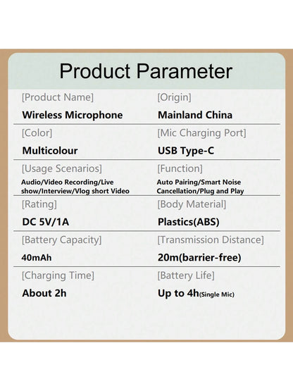 Wireless Professional  Lavalier Microphone for Smartphones,Wireless Microphone Plug-Play,Lapel Mic for Video Recording,Teaching, Interviews,Podcast,Cordless Omnidirectional Condenser Recording Mic for Vlog
