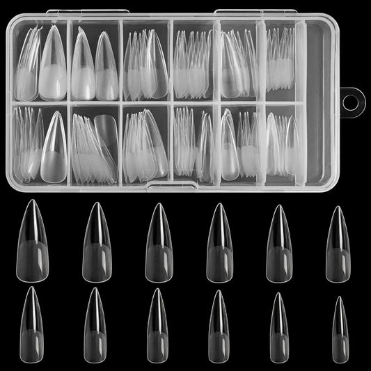 Stiletto Nail Tips 120 PCS Clear False Nails Artificial Full Cover 12 Size Acrylic Press on Nails for Nail Extension Nail Salon