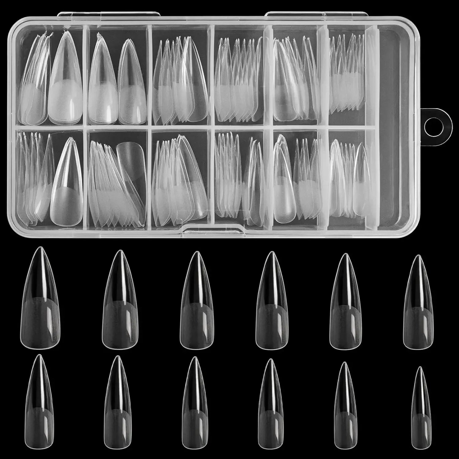 Stiletto Nail Tips 120 PCS Clear False Nails Artificial Full Cover 12 Size Acrylic Press on Nails for Nail Extension Nail Salon