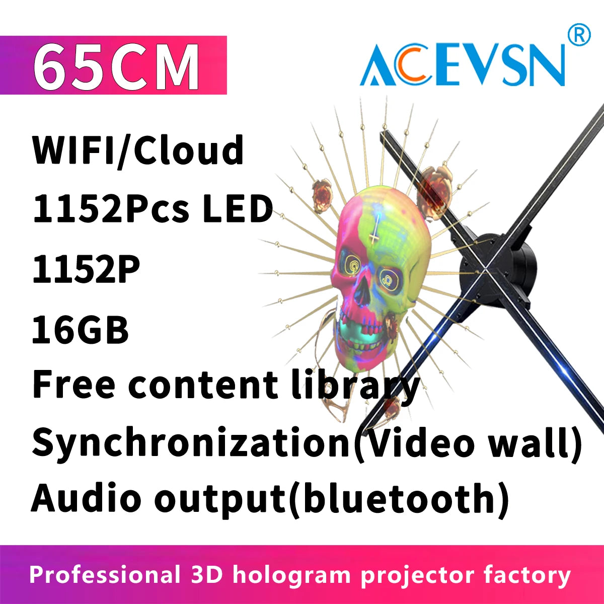 3D Holographic LED Fan Display for Advertising/Shop/Wedding High Brightness Custom Logo DIY Projector (42CM/52CM/56CM/65CM)