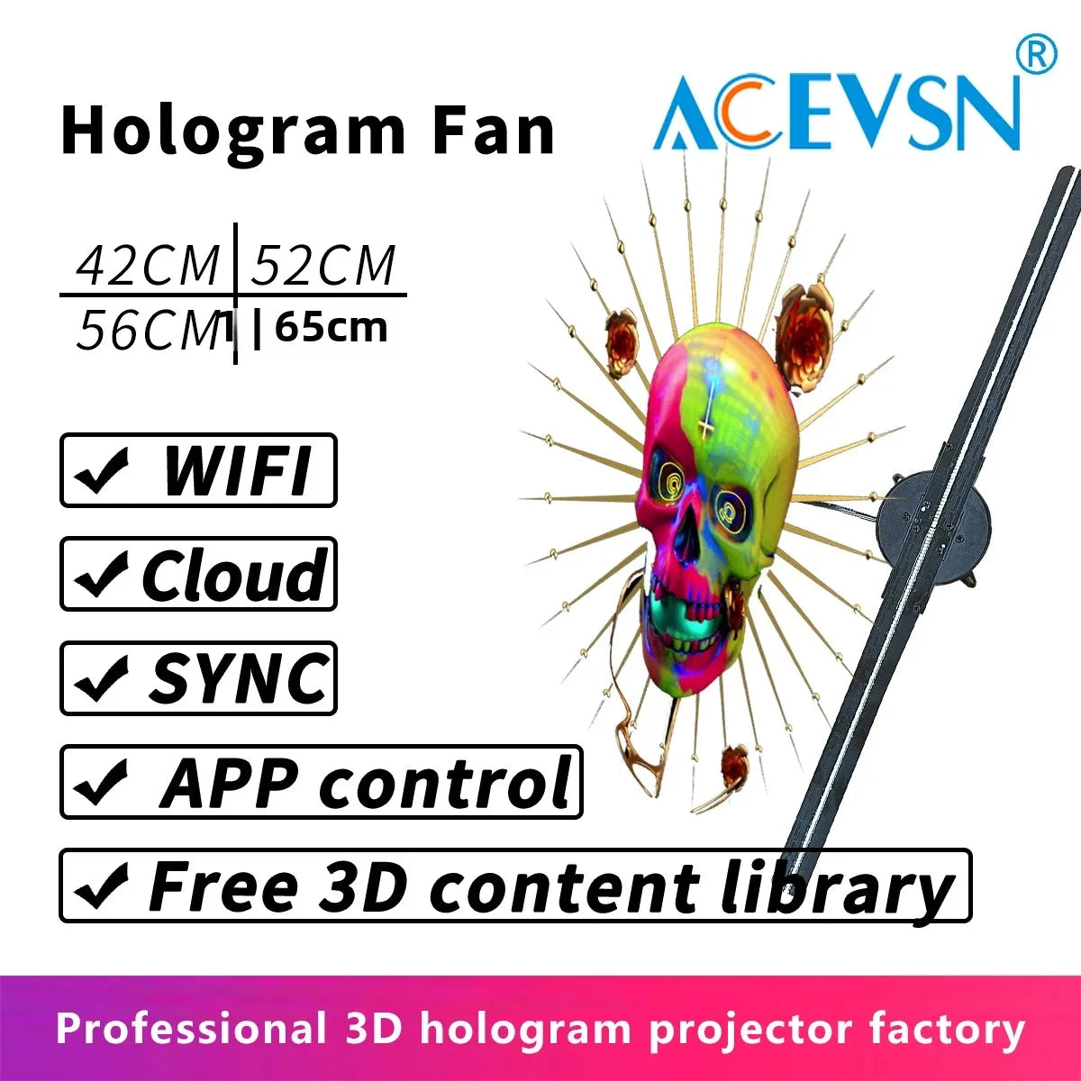 3D Holographic LED Fan Display for Advertising/Shop/Wedding High Brightness Custom Logo DIY Projector (42CM/52CM/56CM/65CM)
