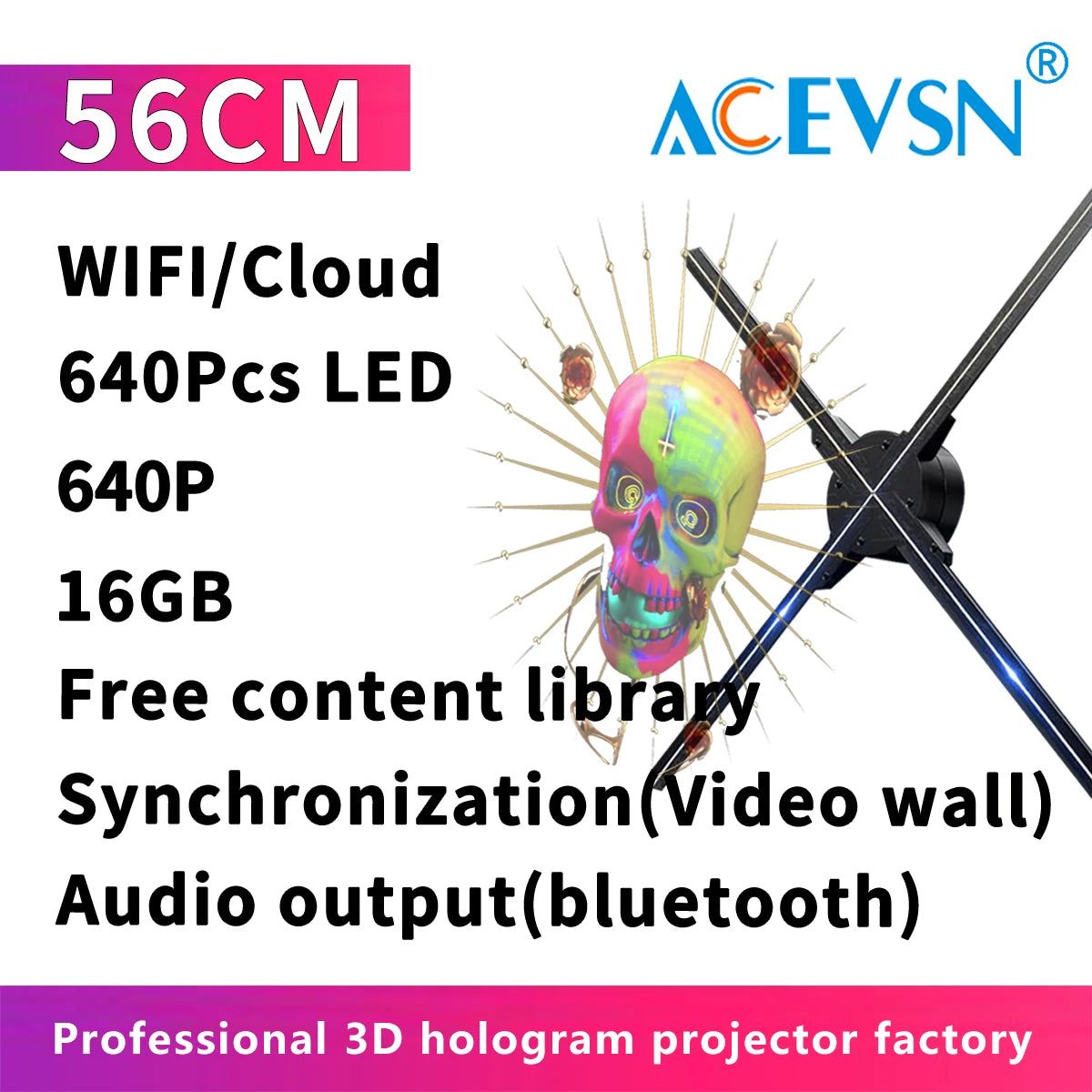 3D Holographic LED Fan Display for Advertising/Shop/Wedding High Brightness Custom Logo DIY Projector (42CM/52CM/56CM/65CM)