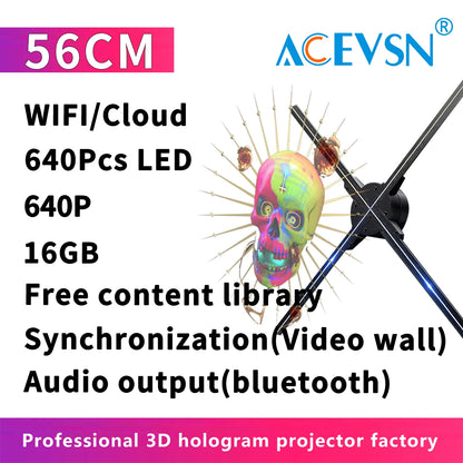 3D Holographic LED Fan Display for Advertising/Shop/Wedding High Brightness Custom Logo DIY Projector (42CM/52CM/56CM/65CM)