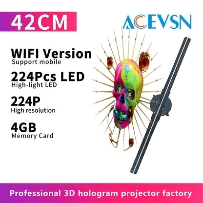 3D Holographic LED Fan Display for Advertising/Shop/Wedding High Brightness Custom Logo DIY Projector (42CM/52CM/56CM/65CM)
