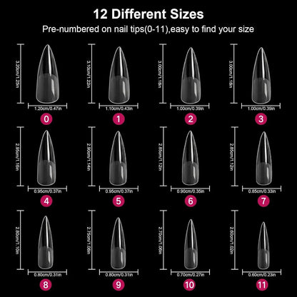 Stiletto Nail Tips 120 PCS Clear False Nails Artificial Full Cover 12 Size Acrylic Press on Nails for Nail Extension Nail Salon