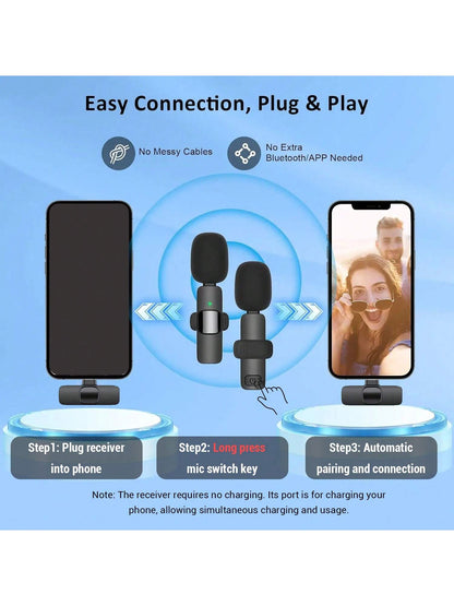 Wireless Professional  Lavalier Microphone for Smartphones,Wireless Microphone Plug-Play,Lapel Mic for Video Recording,Teaching, Interviews,Podcast,Cordless Omnidirectional Condenser Recording Mic for Vlog